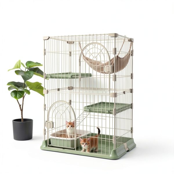 Cat Cage 2-Tier Indoor Cat Enclosure with Widen Bottom Buckle & Reinforced Locking Clamps DlY Cat Playpen for 1-2 Cats & Small Pets,30" Lx 20" W X 35" H (Green, Two-Tier35")-0