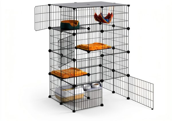 Oneluck 4-Tier 47.2 Inch Large Cat Cages DIY Cat Playpen Detachable Metal Wire Kennels Cat Crate Exercise Extra Place Ideal for 1-2 Cat-5