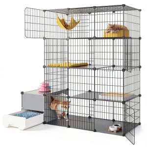Cat Cage with Litter Box by Oneluck 4-Tier DIY Enclosure for 1-2 Cats-0