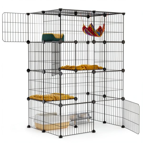 Oneluck 4-Tier 47.2 Inch Large Cat Cages DIY Cat Playpen Detachable Metal Wire Kennels Cat Crate Exercise Extra Place Ideal for 1-2 Cat-8