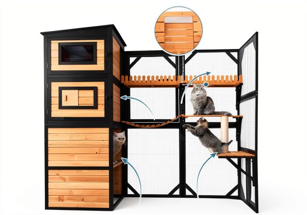 Large Cat Catio Outdoor 4 Tier Enclosure with Dual Roof by FunXplore-2