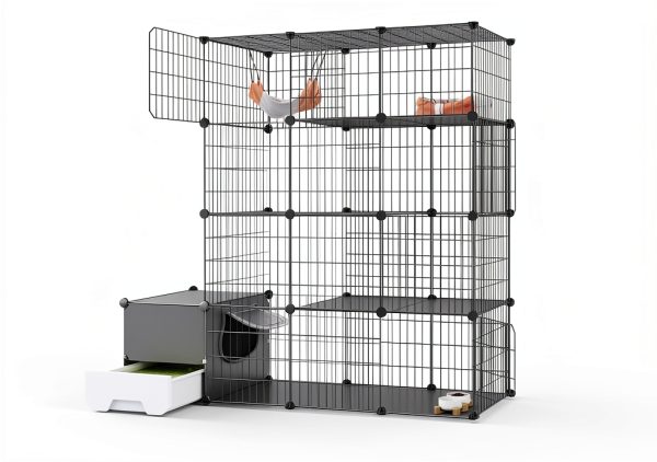 Cat Cage with Litter Box by Oneluck 4-Tier DIY Enclosure for 1-2 Cats-5