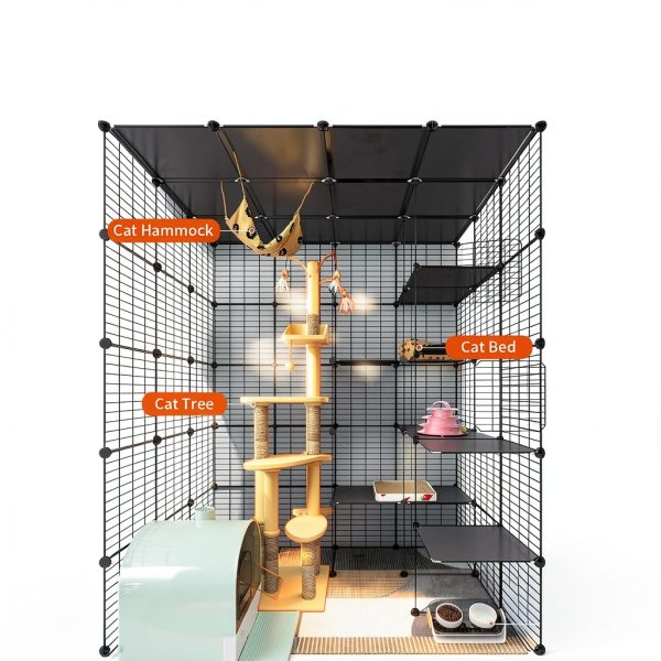 Large Cat Cage Playpen Wire Enclosure Eiiel 55Lx41W x69H Black-3