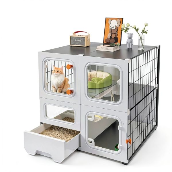Cat Cage SNAAT WH Enclosure with Metal Playpen and Litter Box-2